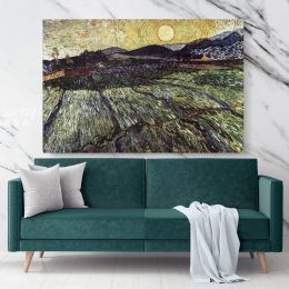 Enclosed Filed with Rising Sun Painting by Vincent Van Gogh Dutch Painter Original Canvas Wall Art