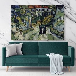 Village Street And Steps In Auvers With Figures Painting by Vincent VanGogh Dutch Canvas Wall Art