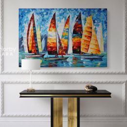 Sail Regatta - Palette Knife Oil Painting By Leonid Afremov Famous Posters Canvas Wall Art
