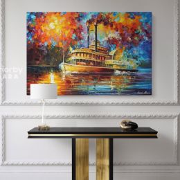 Famous Steamboat Painting Original Oil Painting by Leonid Afremov Canvas Wall Art