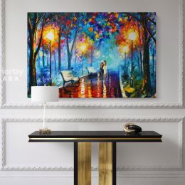 Misty Mood Night Walk in Rain Oil Painting by Leonid Afremov Canvas Wall Art