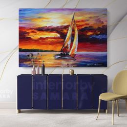 Palette Knife Boat Landscape Oil Painting by Leonid Afremov Canvas Wall Art