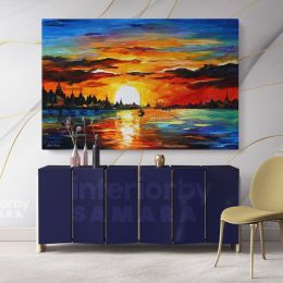 Sunrise in the Harbor Original Oil Painting by Leonid Afremov Canvas Wall Art