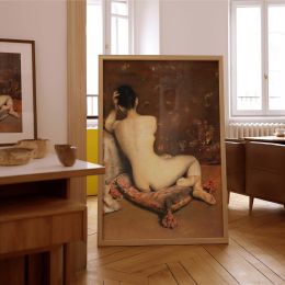 Seated Nude by William Merritt Chase - Rear Pose on Cushion with Warm Light 