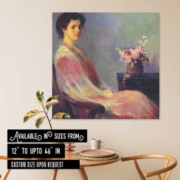 Seated Woman with Flowers Square Canvas Wall Art