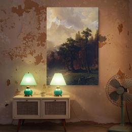 Sierra Nevada Forest by Albert Bierstadt - Snow-Capped Mountains and Lush Greenery 