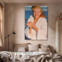Smiling Marilyn Monroe - Actress in Bathrobe Classic Pose Canvas Wall Print 