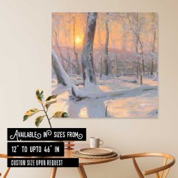 Snowy Woodland at Sunset Square Canvas Wall Art