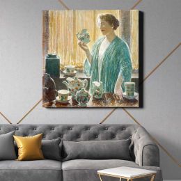 Strawberry Tea Set (1912) by Frederick Childe Hassam Square Canvas Wall Art