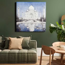 Taj Mahal bij maanlicht (1877–1932) drawing in high resolution by Marius Bauer Square Canvas Wall Art