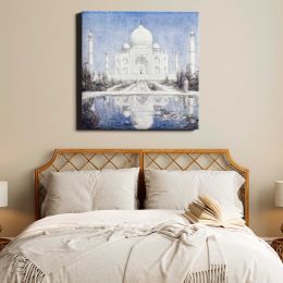 Taj Mahal bij maanlicht (1877–1932) drawing in high resolution by Marius Bauer Square Canvas Wall Art