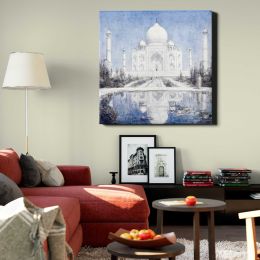 Taj Mahal bij maanlicht (1877–1932) drawing in high resolution by Marius Bauer Square Canvas Wall Art