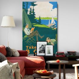 Take Along a Book - Camping Family by the Lake Reading Poster