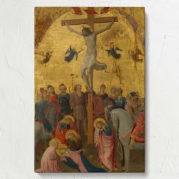 The Crucifixion - Jesus, Roman Soldiers, and Saints in Medieval Scene