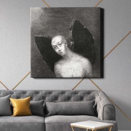 The Fallen Angel Spreads His Black Wings (1886) by Odilon Redon Square Canvas Wall Art