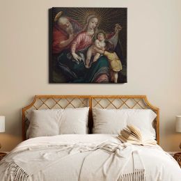 The Holy Family with Saint John the Baptist (La sagrada familia con San Juan Bautista) by Unidentified artist Square Canvas Wall Art