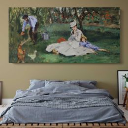 The Monet Family in Their Garden at Argenteuil by Edouard Manet Panoramic Canvas Print