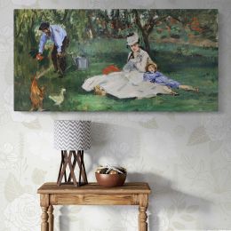 The Monet Family in Their Garden at Argenteuil by Edouard Manet Panoramic Canvas Print