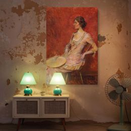 The Palm Leaf Fan by Thomas Wilmer Dewing - Pink Tones and Gentle Expression 