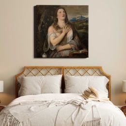 The Penitent Magdalene by Titian Tiziano Vecellio Square Canvas Wall Art