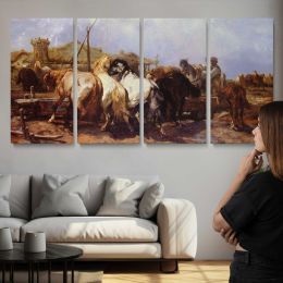 The Watering Place by Adolf Schreyer Panoramic Wall Art