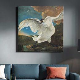 Threatened swan (1650) by Jan Asselijn Square Canvas Wall Art