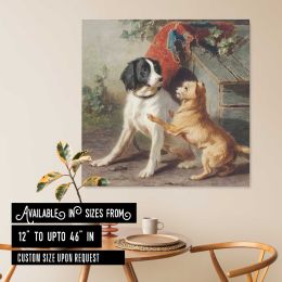 Two dogs by a kennel by Conradijn Cunaeus (1828–1895) Square Canvas Wall Art