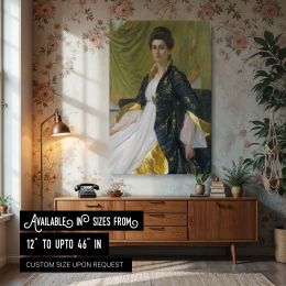 Victorian Woman by William Blake Richmond - Navy and Gold Robe in Green Drapery 