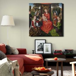 Virgin and Child with Saints Catherine of Alexandria and Barbara by Hans Memling Square Canvas Wall Art