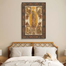 Virgin of Guadalupe - Religious Colonial Scene with Angels and Floral Frame 
