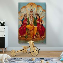 Vishnu on Shesha - With Lakshmi and Bhudevi in Ocean of Milk