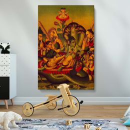 Vishnu Resting on Ananta - Cosmic Ocean and Celestial Beings By Unknown Indian Artist 