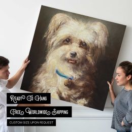 werggriffon mit blauem Halsband und Glockchen, Dwarf griffon with blue collar and bell (1871) oil painting by Karl Reichert Square Canvas Wall Art