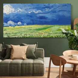 Wheatfield under Thunderclouds by Vincent van Gogh Panoramic Canvas Print