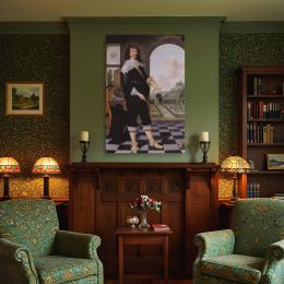 William Style Portrait by Langley - Interior Scene with Window and Garden View 