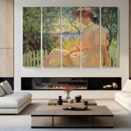 Woman at a Table in a Dim Interior Canvas Wall Art Print