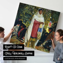 Woman in Traditional Dress with Peacocks Square Canvas Wall Art