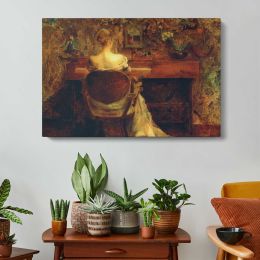 Woman Reading by the Fireplace Canvas Wall Art Print