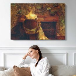 Woman Reading by the Fireplace Canvas Wall Art Print