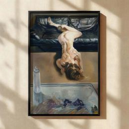Woman Reclining Upside Down - Nude Pose with Artist Studio in View 