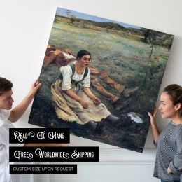 Woman Resting by a Stream Square Canvas Wall Art