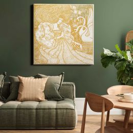 Woman with a Butterfly at a Pond with Two Swans (1894) by Jan Toorop Square Canvas Wall Art