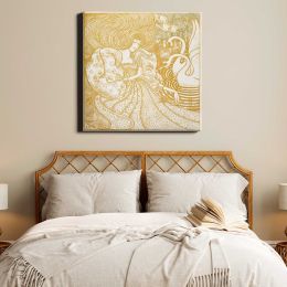 Woman with a Butterfly at a Pond with Two Swans (1894) by Jan Toorop Square Canvas Wall Art