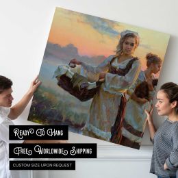 Women Carrying Laundry at Sunset by Daniel Gerhartz Square Canvas Wall Art