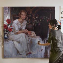 Young Woman in a White Dress by Daniel Gerhartz Square Canvas Wall Art