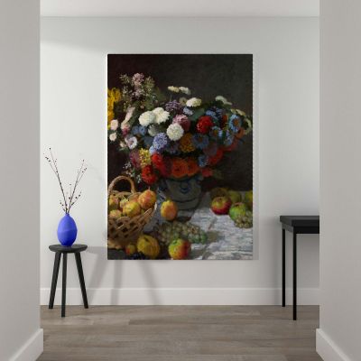 Still Life with Flowers and Fruit - Botanical Arrangement Painting By Claude Monet 