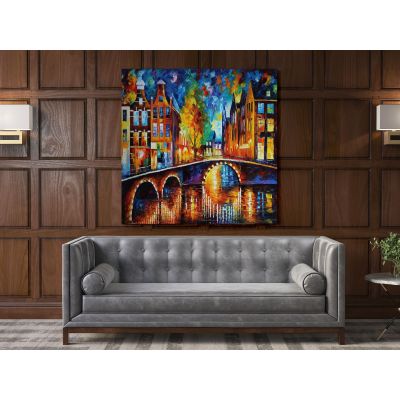 Bridges Of Amsterdam Palette Knife Oil Painting by Leonid Afremov Canvas Wall Art