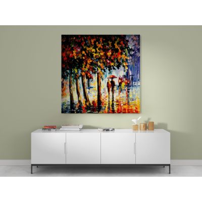 Rainy Stroll Palette Knife Oil Painting by Leonid Afremov Canvas Wall Art