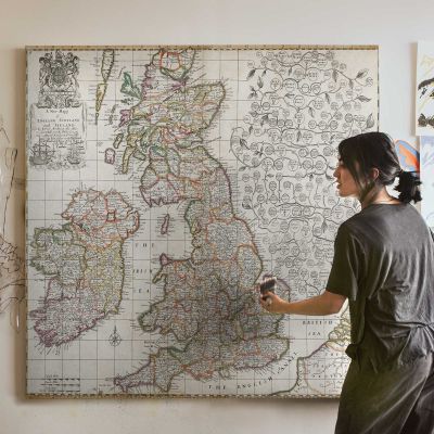 A new map of England Scotland and Ireland (1687), drawn by Robert Morden Square Canvas Wall Art
