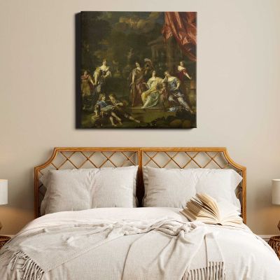 Allegorizing Group Portrait of the Children of Diederic Pietersz van Leyden van Leeuwen, Burgomaster of Leiden, and Alida Paets (1679) by Daniël Mijtens II Square Canvas Wall Art